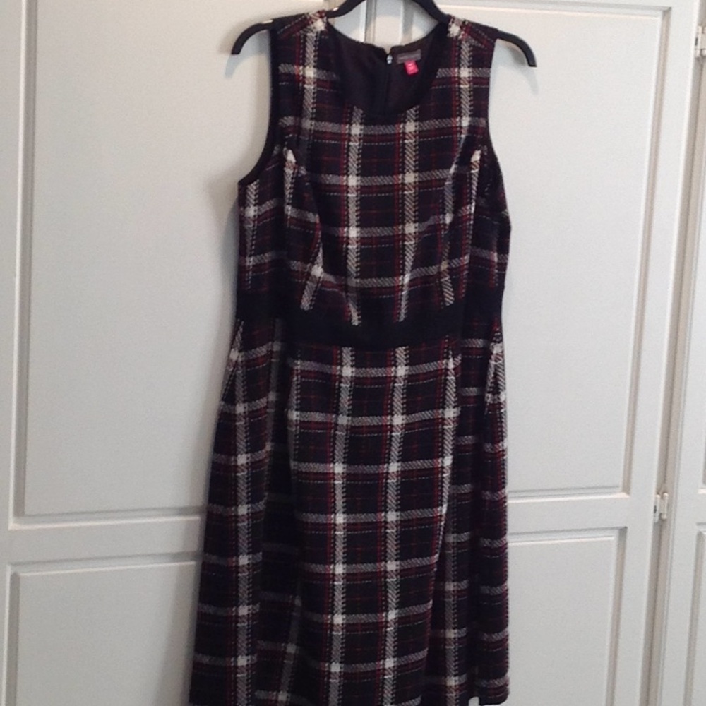 Vince camuto lined, plaid dress
